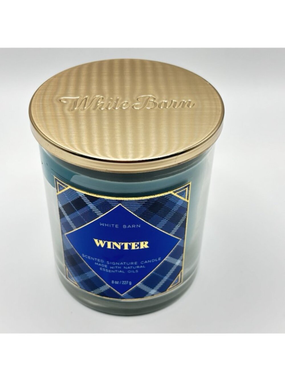 Bath & Body Works Single Wick Candle Winter White Barn 8oz Christmas Pine Plaid - Picture 2 of 12